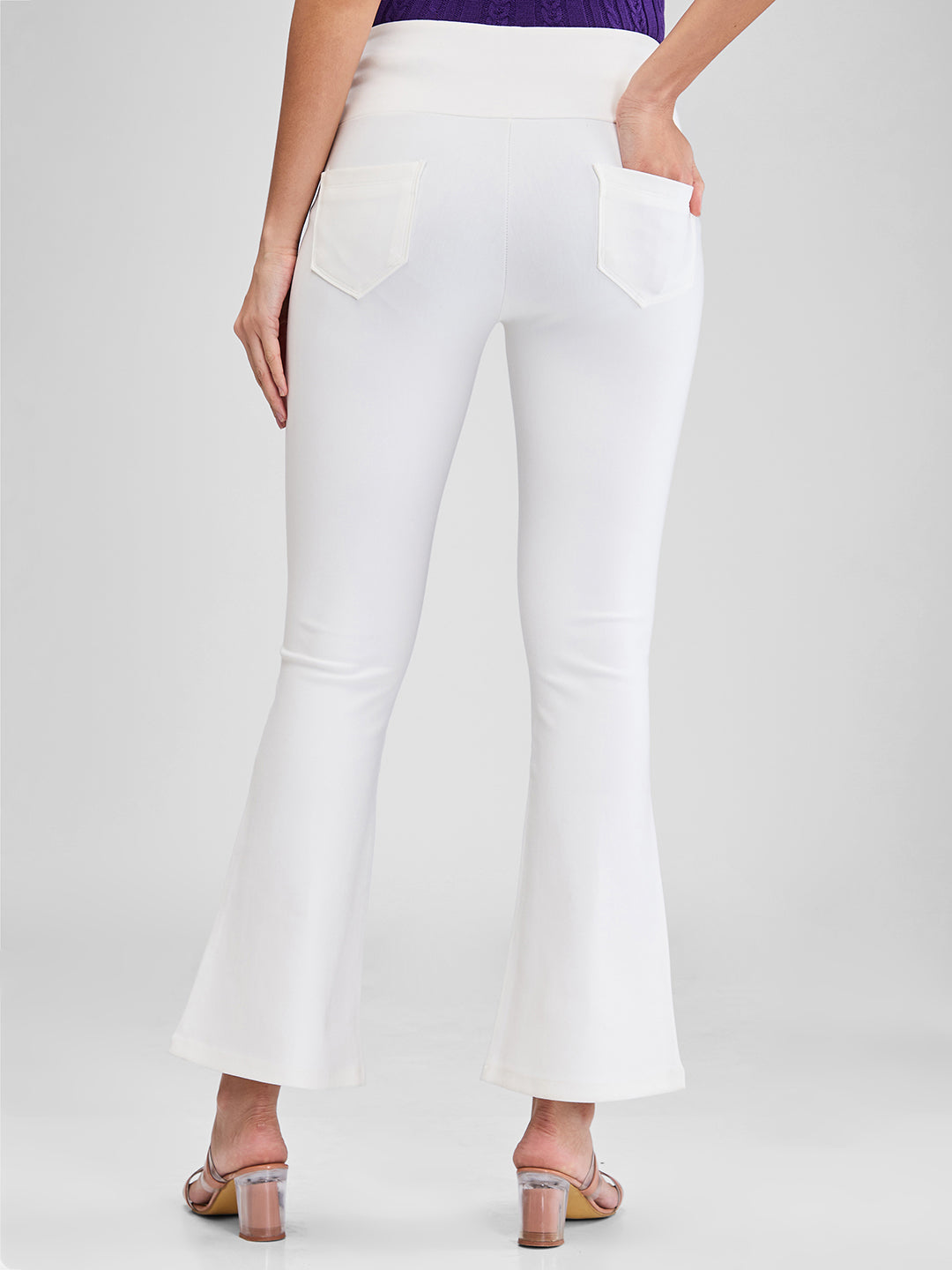 Spykar White Boot Cut Fit High Rise Knit Trackpants For Women