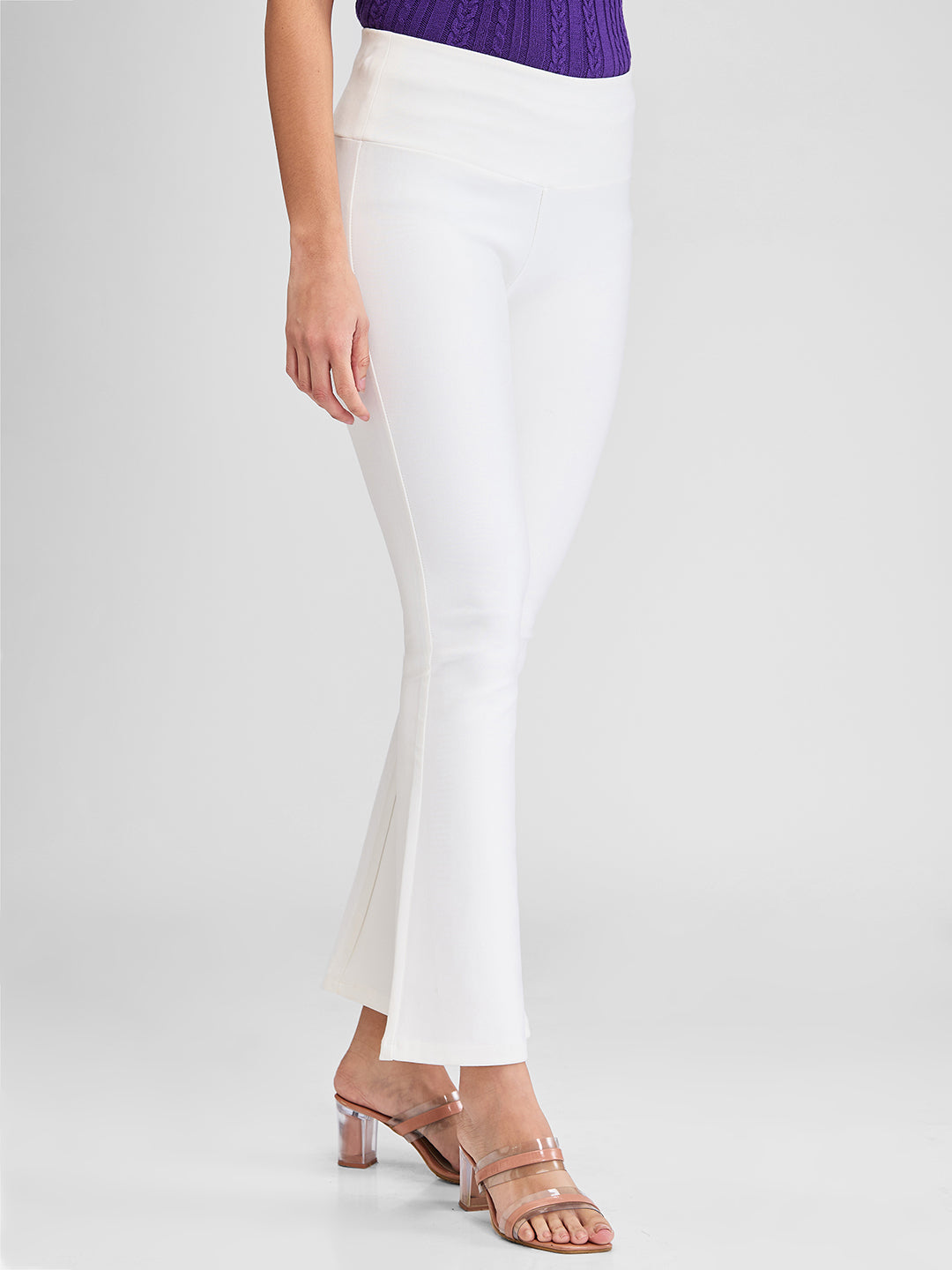 Spykar White Boot Cut Fit High Rise Knit Trackpants For Women