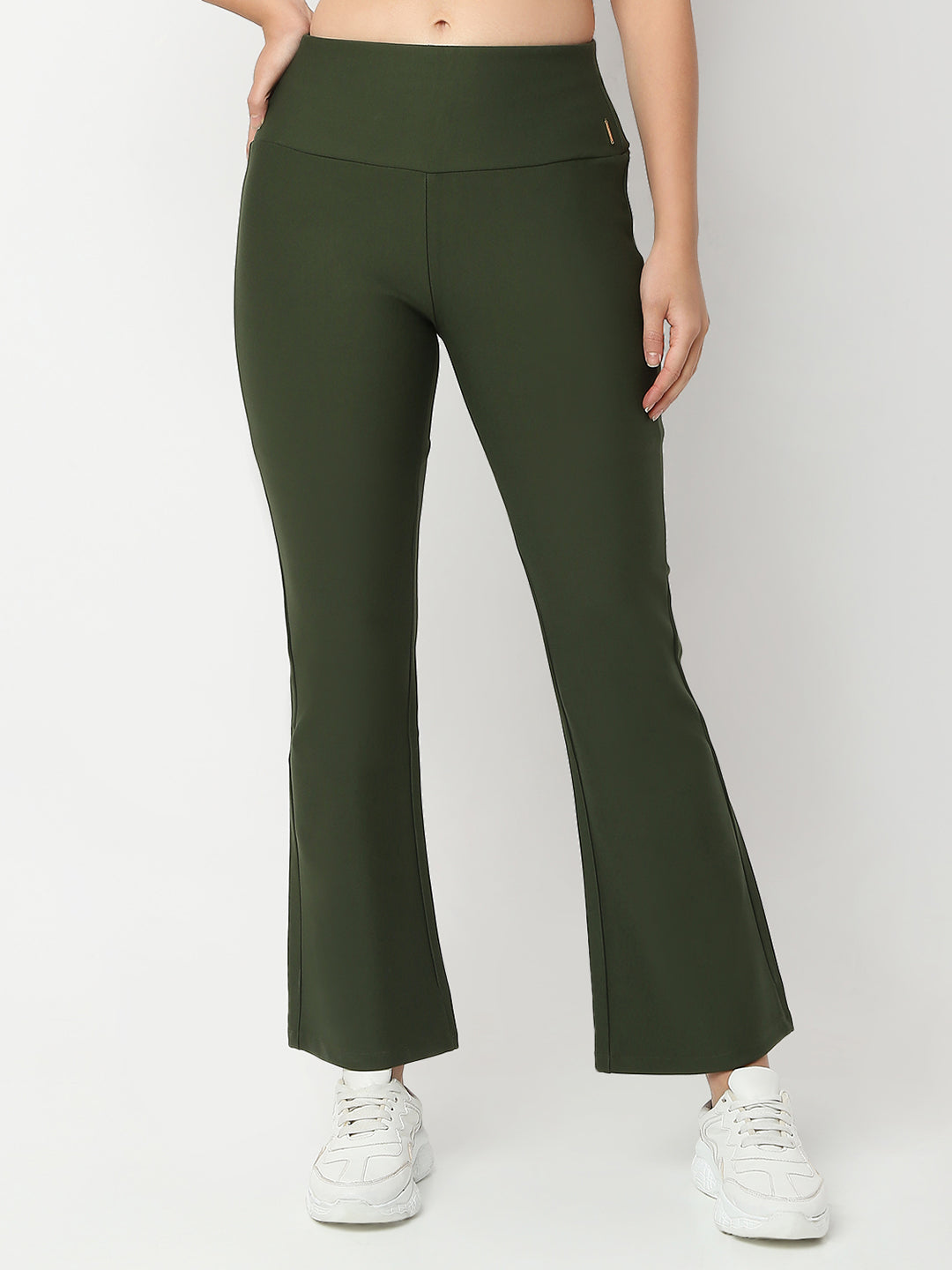 Spykar Olive Green Boot Cut High Rise Track Pant For Women