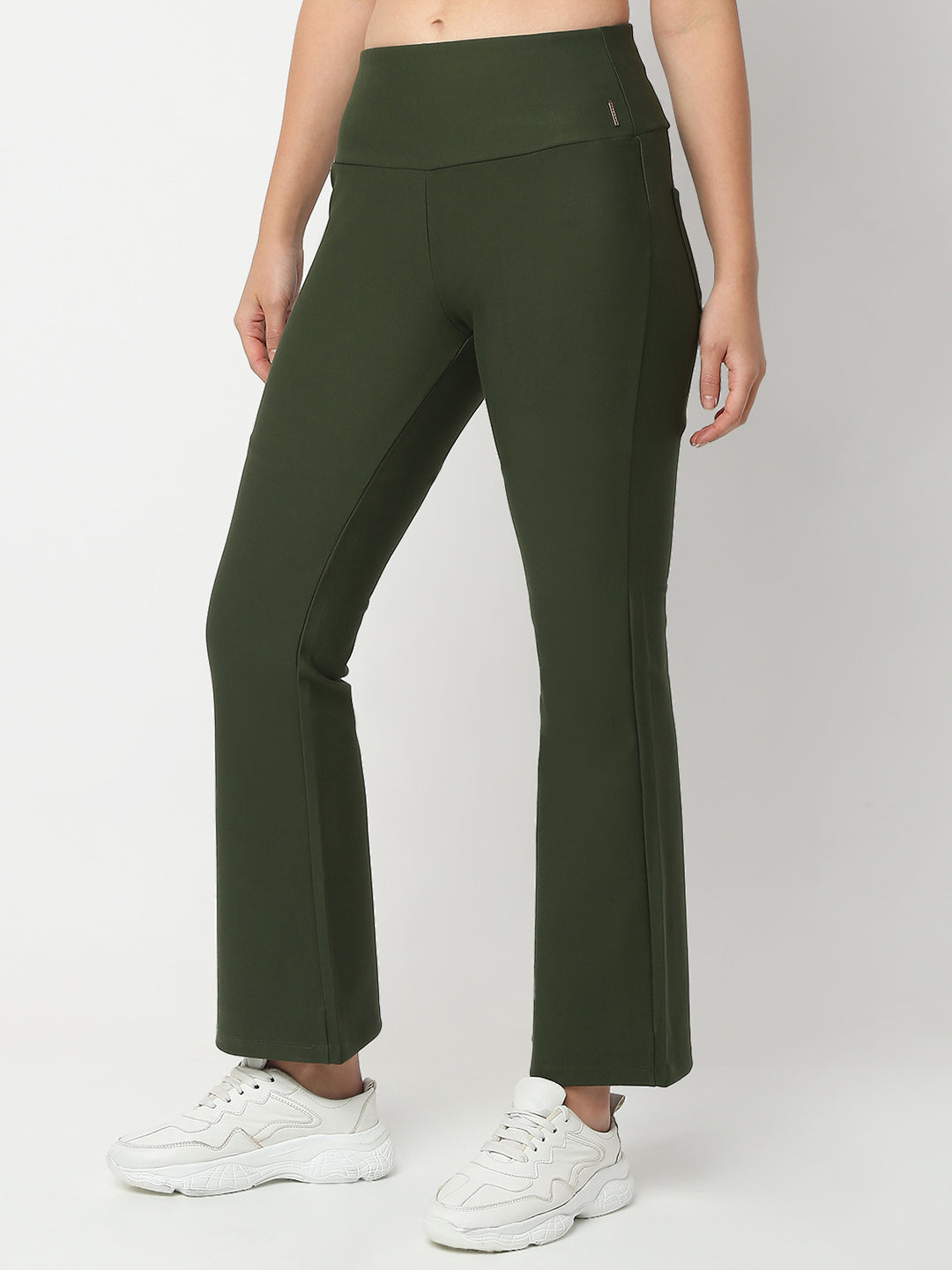 Spykar Olive Green Boot Cut High Rise Track Pant For Women