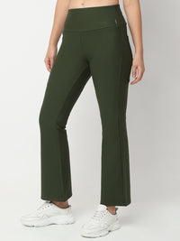 Women Trackpant Olive Green Boot Cut Fit High Rise