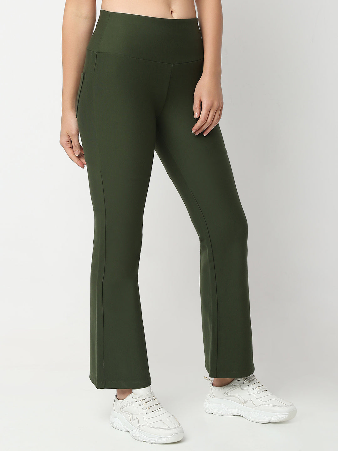 Spykar Olive Green Boot Cut High Rise Track Pant For Women