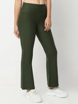Women Trackpant Olive Green Boot Cut Fit High Rise