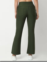 Women Trackpant Olive Green Boot Cut Fit High Rise