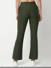 Women Trackpant Olive Green Boot Cut Fit High Rise