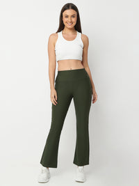 Women Trackpant Olive Green Boot Cut Fit High Rise