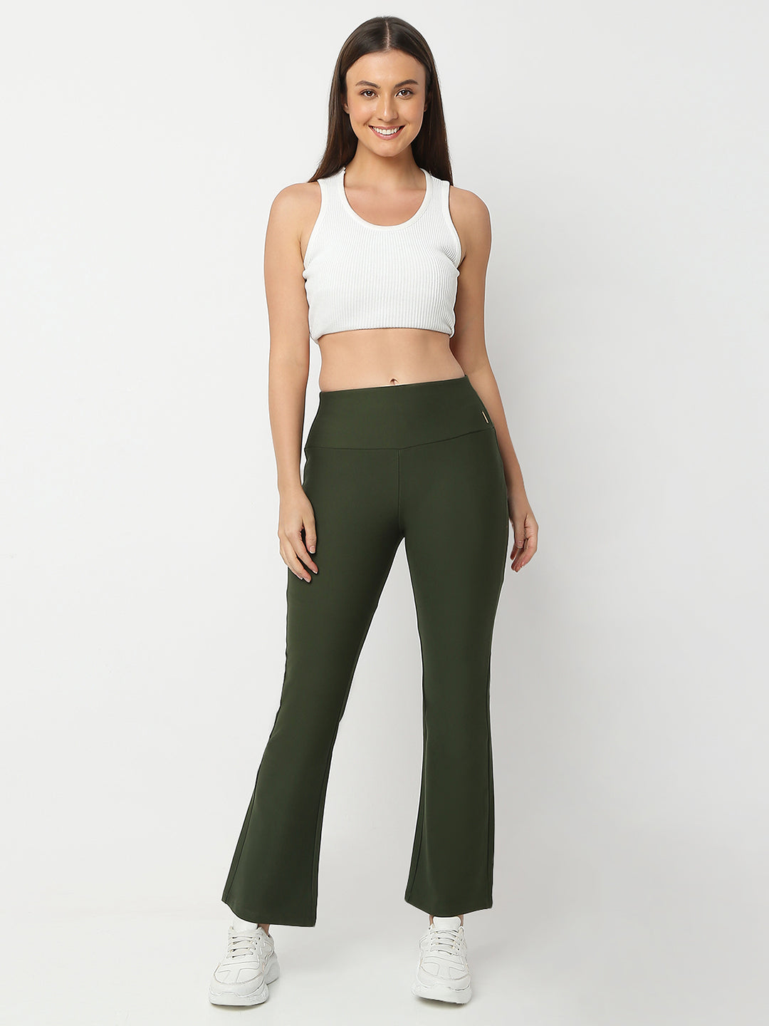 Women Trackpant Olive Green Boot Cut Fit High Rise