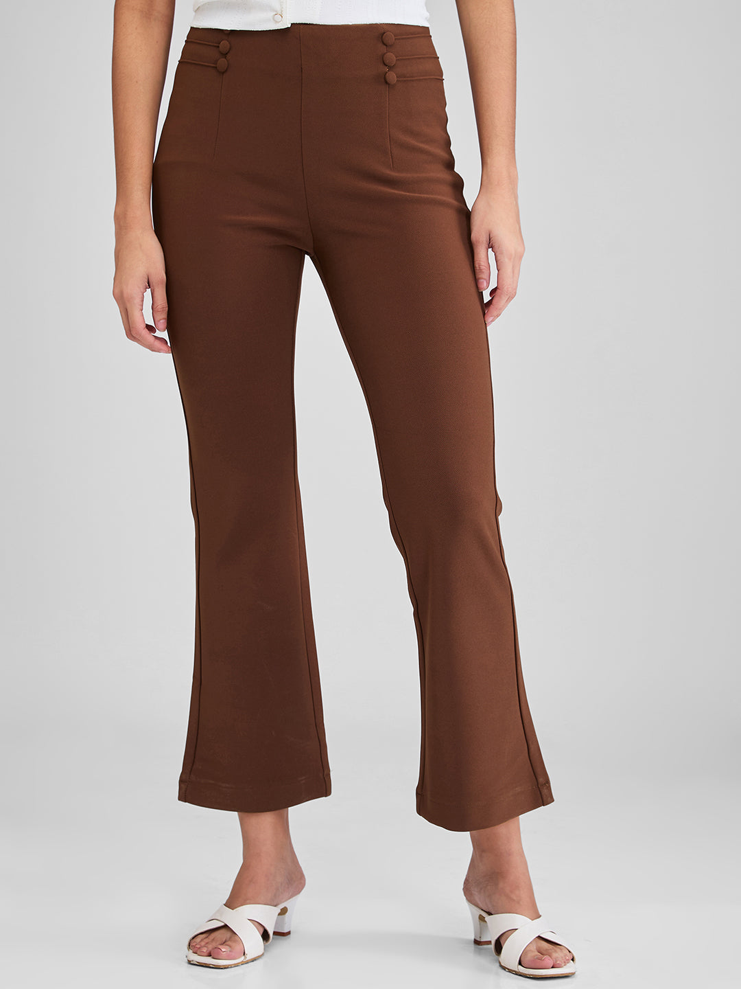 Spykar Brown Boot Cut Fit High Rise Knit Trackpants For Women