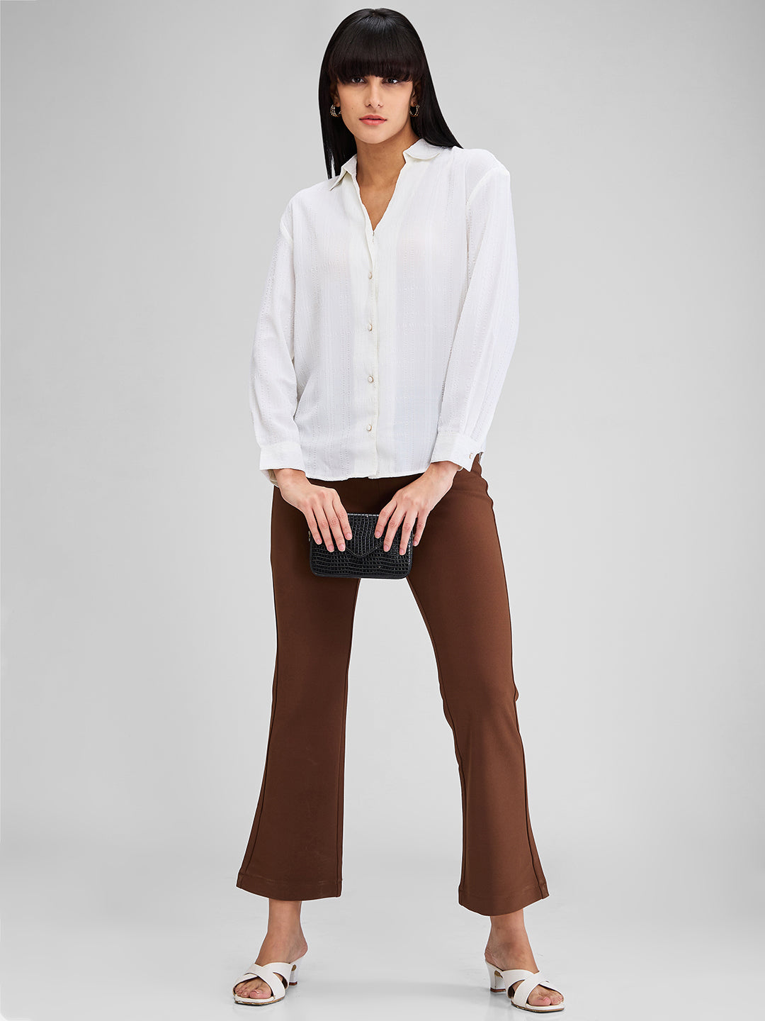 Women Trackpant Brown Boot Cut Fit High Rise