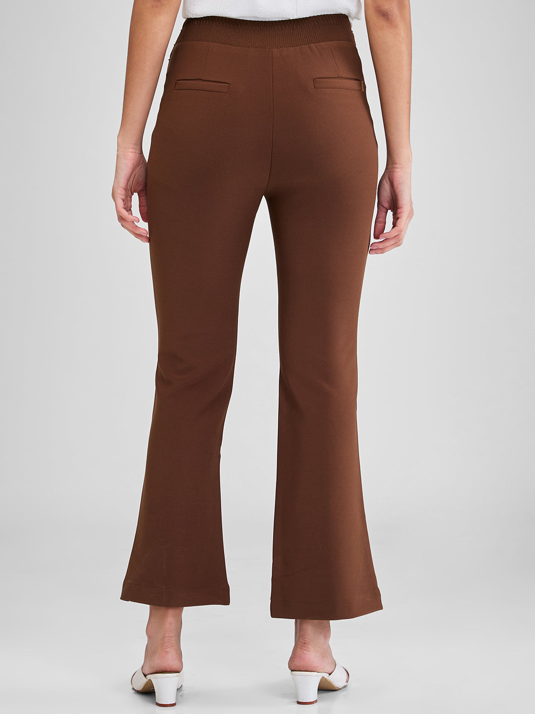 Spykar Brown Boot Cut Fit High Rise Knit Trackpants For Women