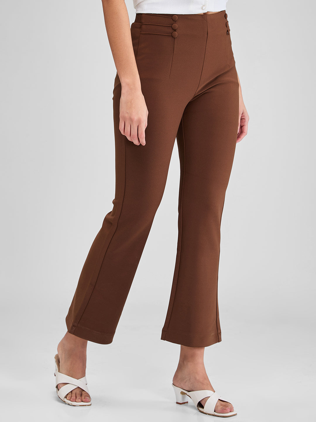 Spykar Brown Boot Cut Fit High Rise Knit Trackpants For Women