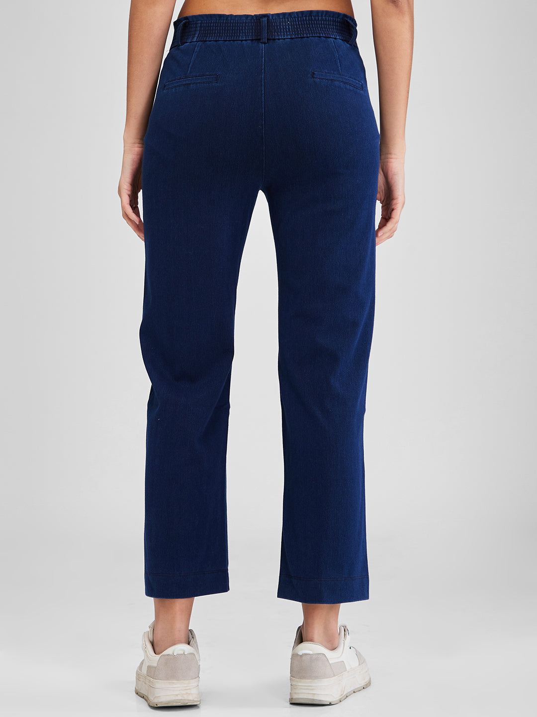 Spykar Blue Wide Leg High Rise Knit Trackpants For Women