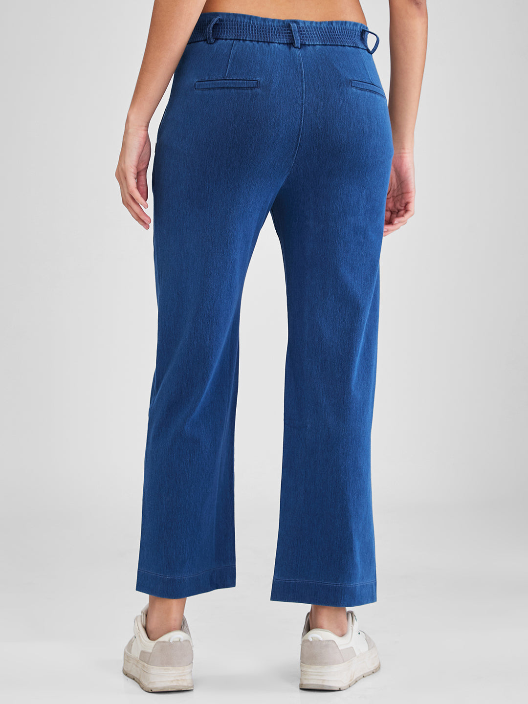 Spykar Blue Wide Leg High Rise Knit Trackpants For Women