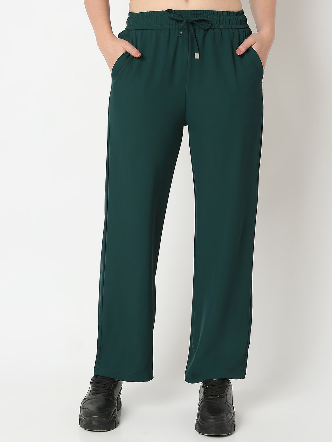 Spykar Bottle Green Wide Leg Trackpant For Women