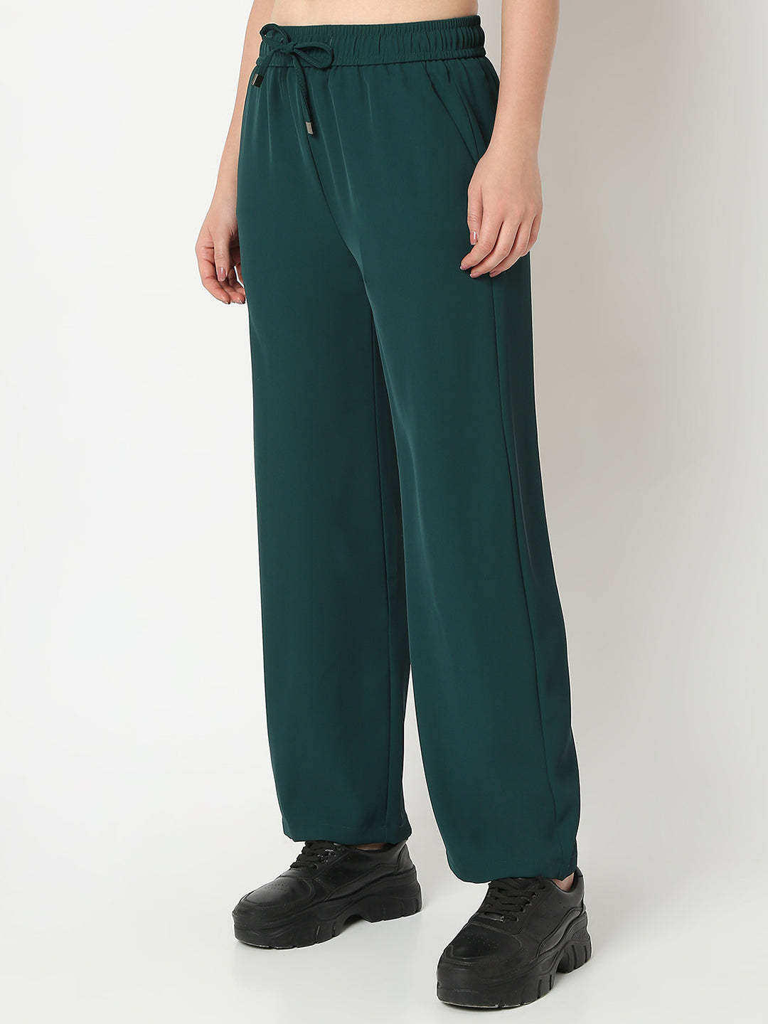 Spykar Bottle Green Wide Leg Trackpant For Women