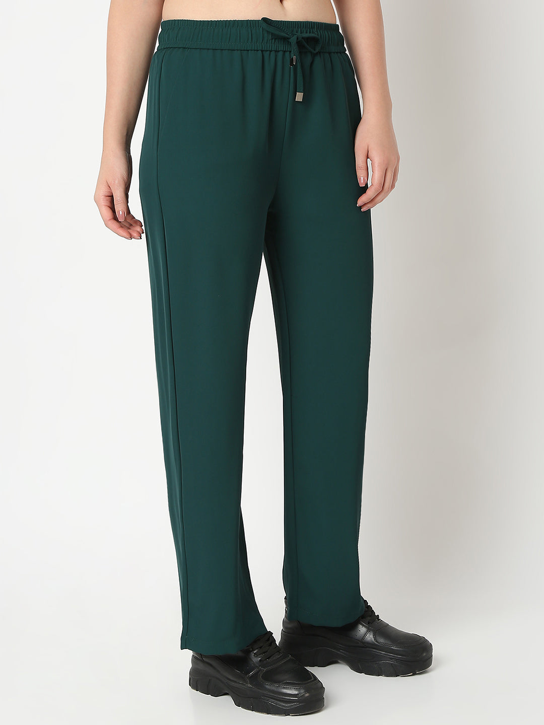 Spykar Bottle Green Wide Leg Trackpant For Women