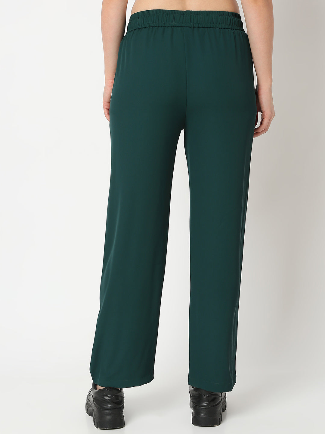 Spykar Bottle Green Wide Leg Trackpant For Women