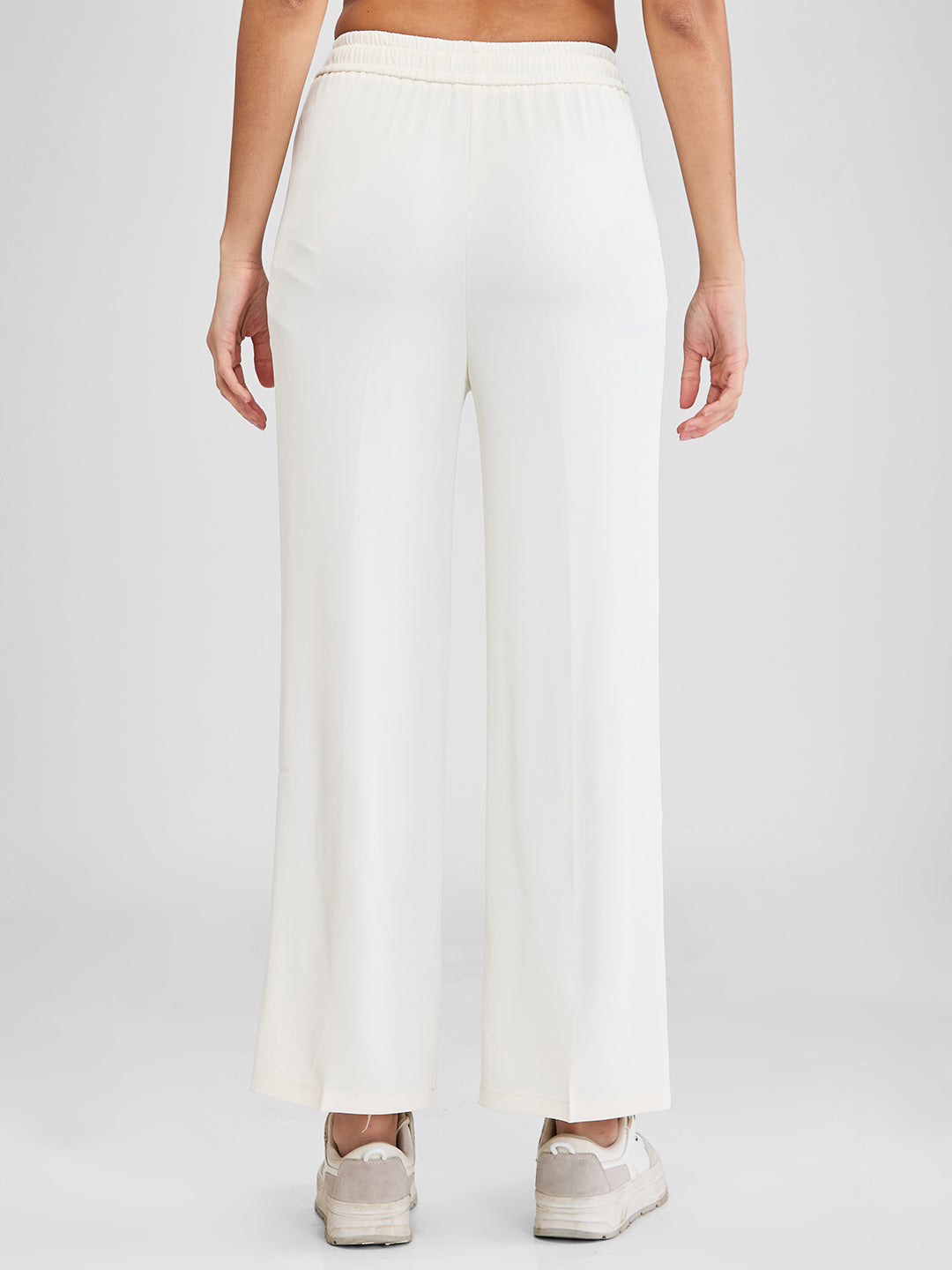 Spykar White Wide Leg High Rise Knit Trackpants For Women