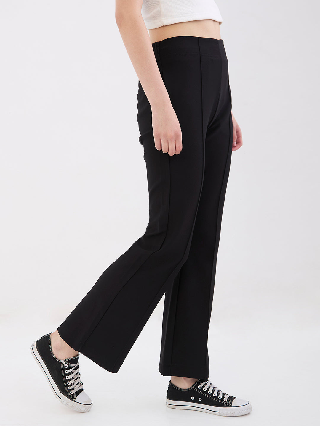 Spykar Black Mid Rise Boot Cut Fit Casual Knit Track Pants For Women