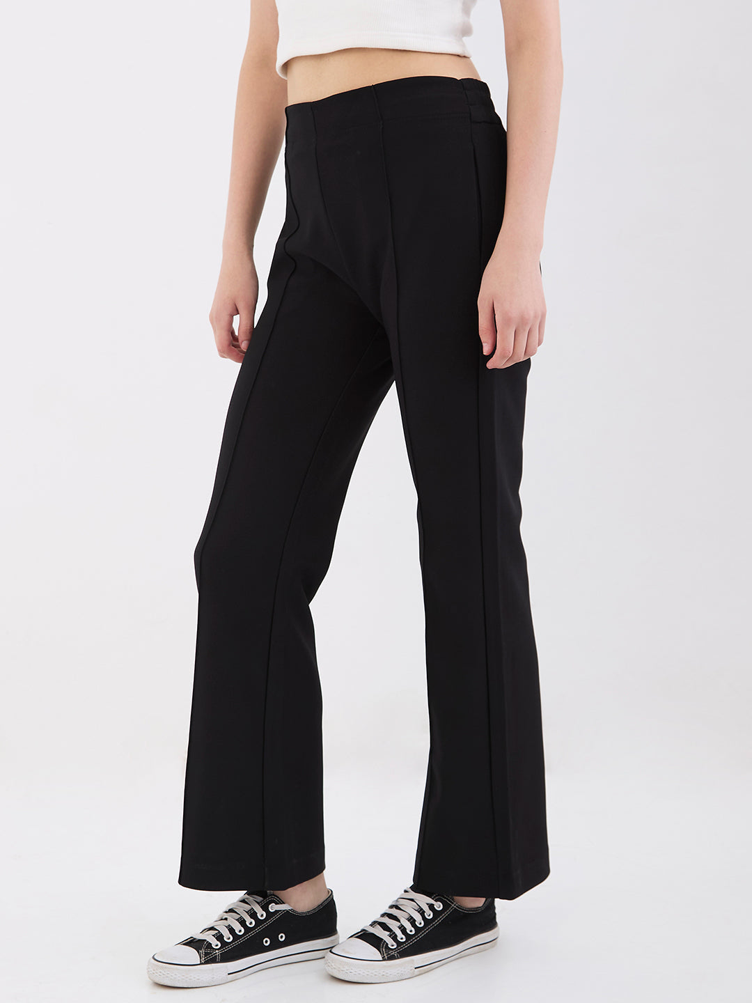 Spykar Black Mid Rise Boot Cut Fit Casual Knit Track Pants For Women