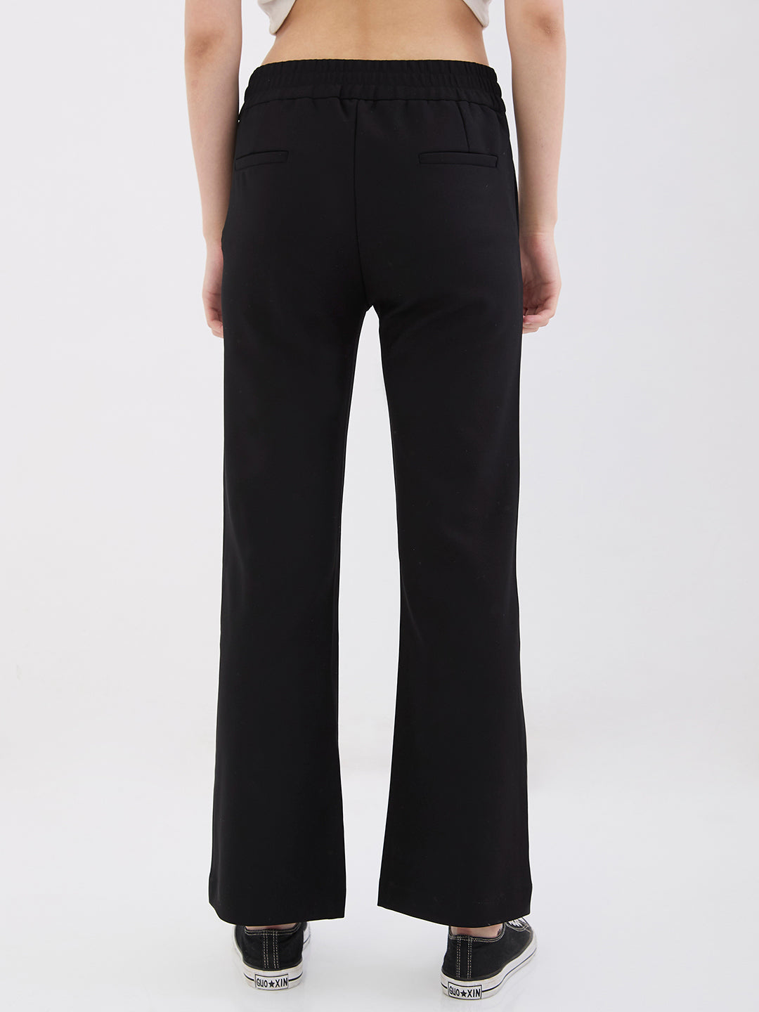 Spykar Black Mid Rise Boot Cut Fit Casual Knit Track Pants For Women