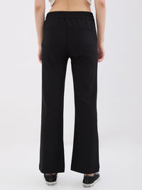 Women Trackpant Boot Cut Fit Black Mid Rise