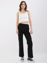 Women Trackpant Boot Cut Fit Black Mid Rise