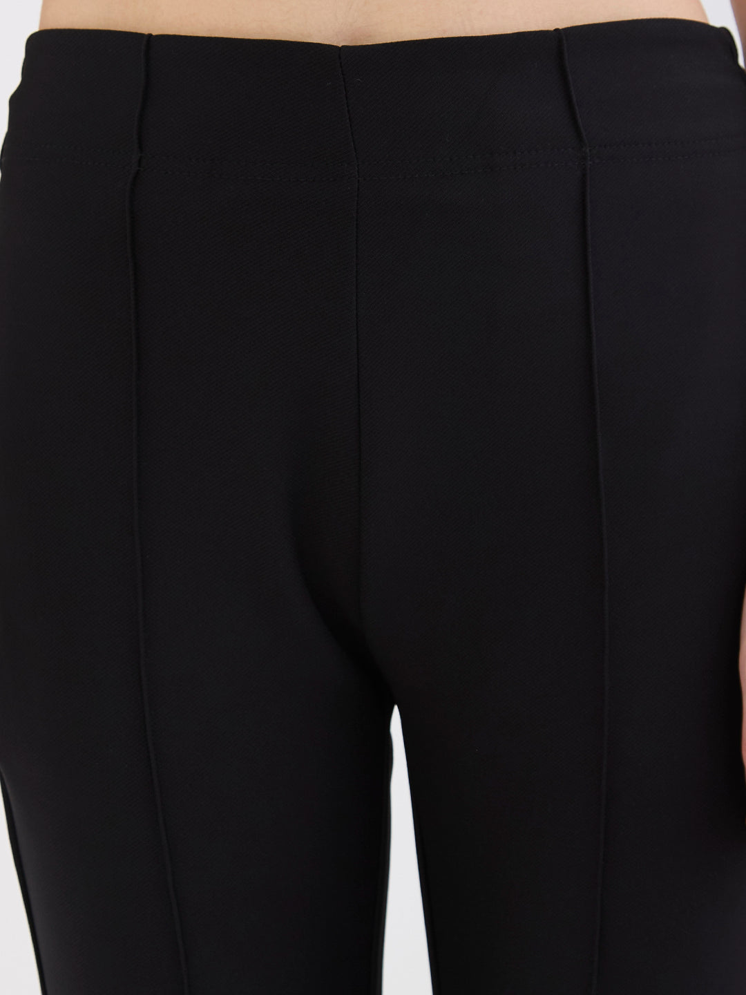 Spykar Black Mid Rise Boot Cut Fit Casual Knit Track Pants For Women