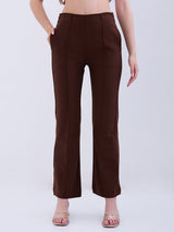 Women Trackpant Boot Cut Fit Brown Mid Rise