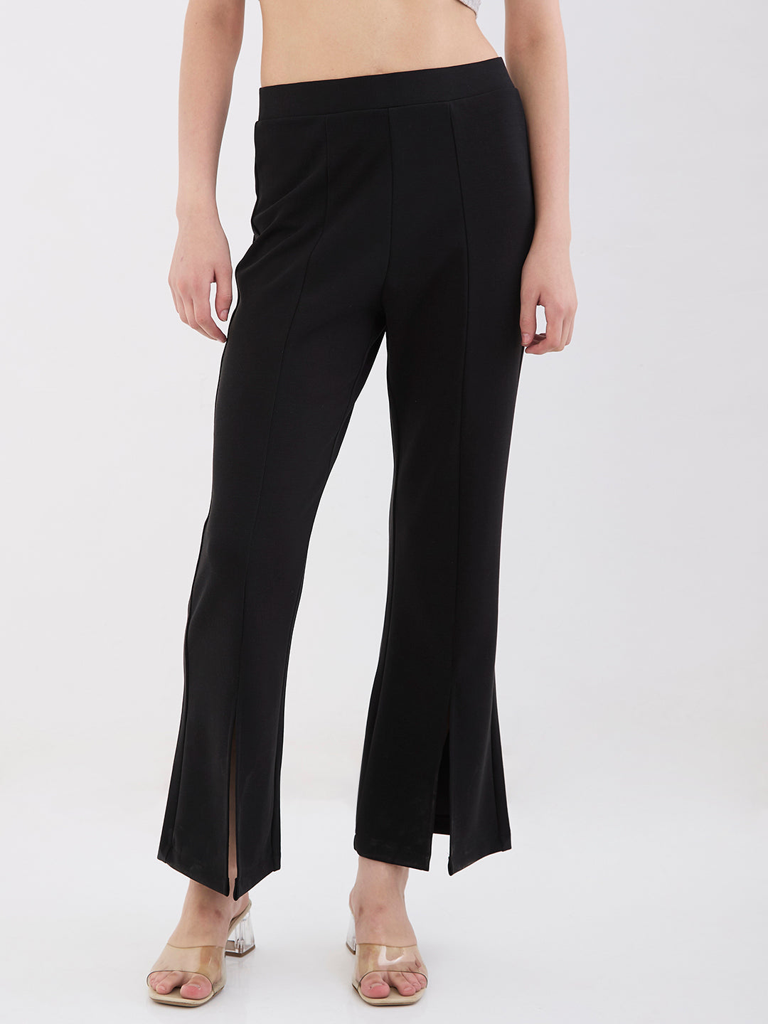 Spykar Black Mid Rise Boot Cut Fit Casual Knit Track Pants For Women