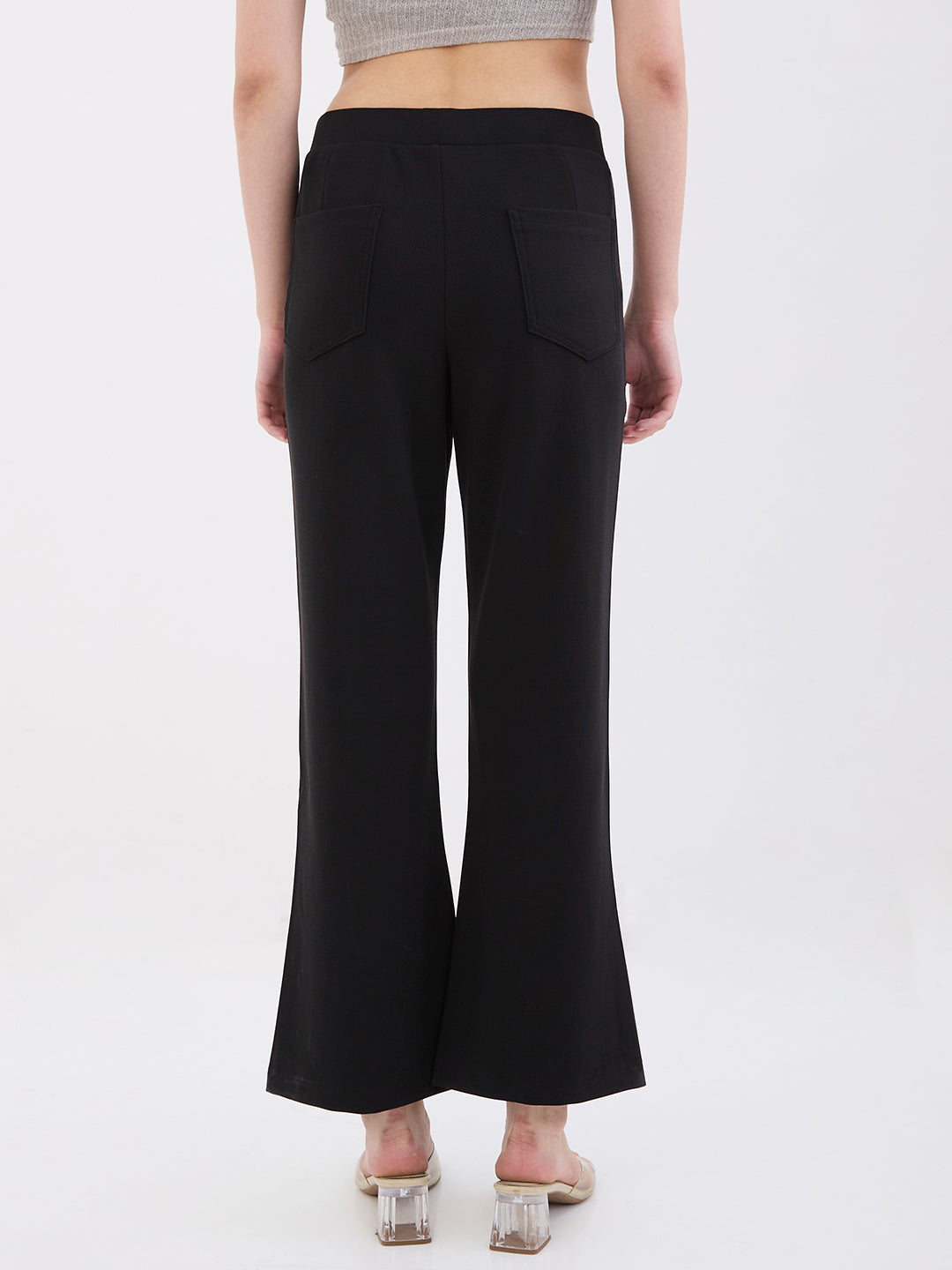Spykar Black Mid Rise Boot Cut Fit Casual Knit Track Pants For Women