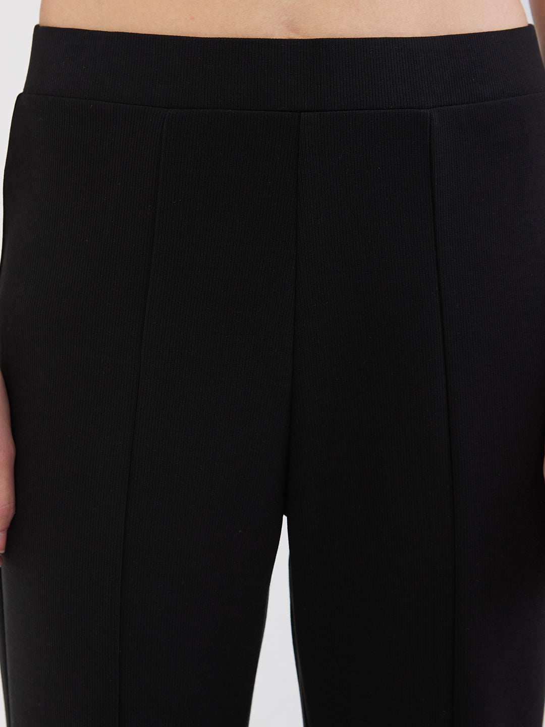 Spykar Black Mid Rise Boot Cut Fit Casual Knit Track Pants For Women