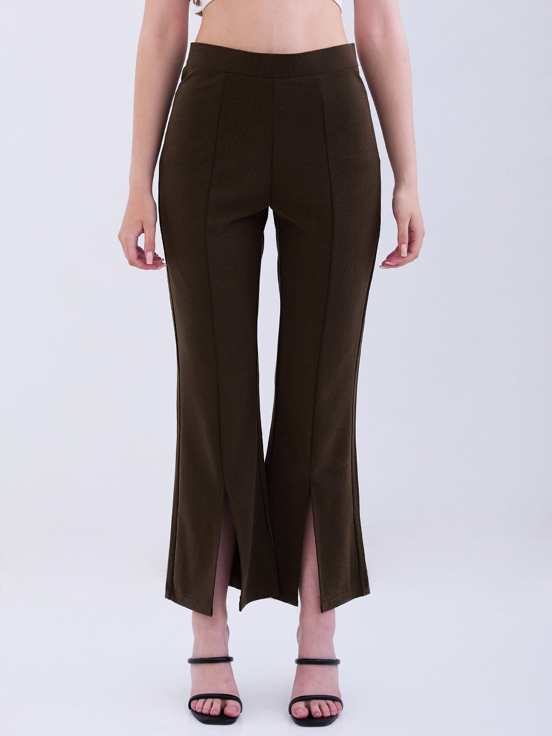 Spykar Olive Green Mid Rise Boot Cut Fit Casual Knit Track Pants For Women