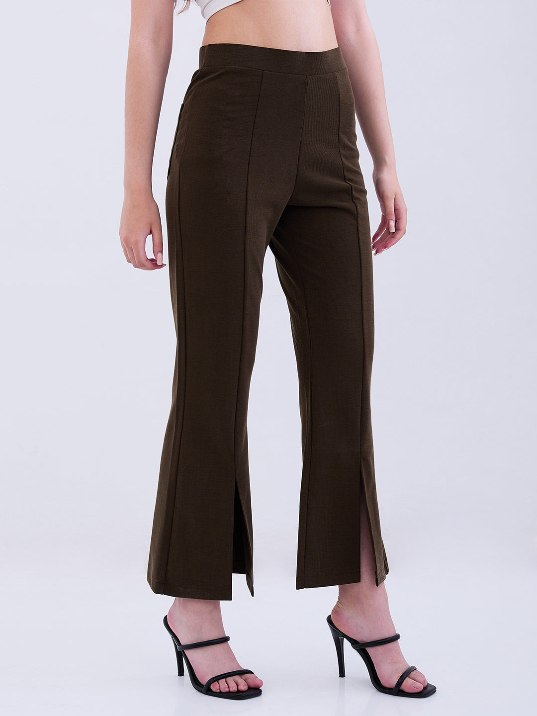 Spykar Olive Green Mid Rise Boot Cut Fit Casual Knit Track Pants For Women