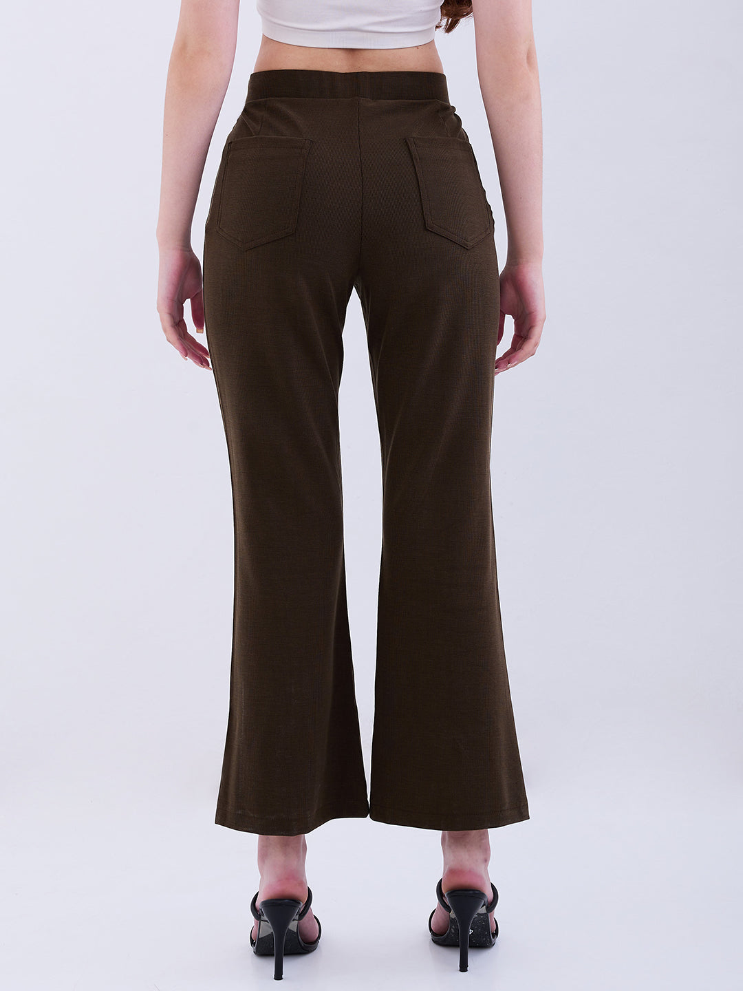 Spykar Olive Green Mid Rise Boot Cut Fit Casual Knit Track Pants For Women