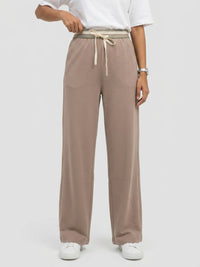 Women Trouser Straight Fit Beige High Rise