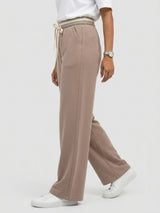 Women Trouser Straight Fit Beige High Rise