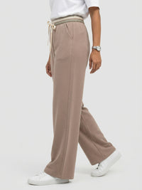 Women Trouser Straight Fit Beige High Rise