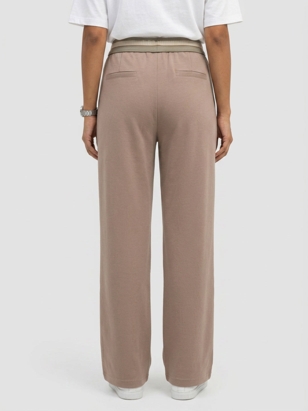Women Trouser Straight Fit Beige High Rise