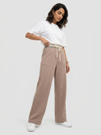 Women Trouser Straight Fit Beige High Rise