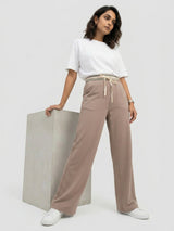 Women Trouser Straight Fit Beige High Rise