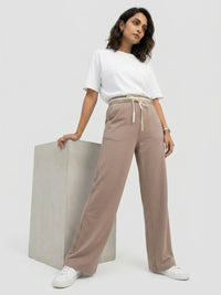 Women Trouser Straight Fit Beige High Rise
