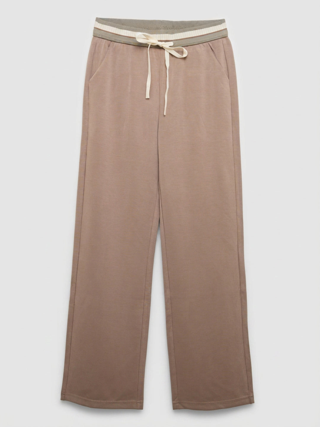 Women Trouser Straight Fit Beige High Rise
