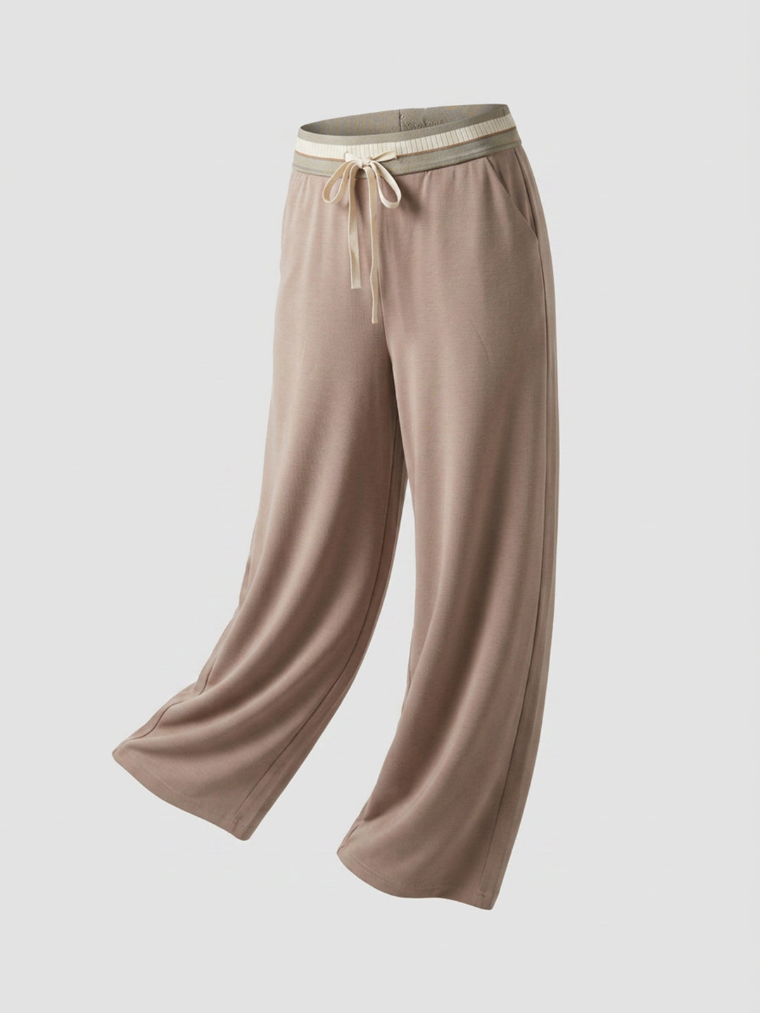 Women Trouser Straight Fit Beige High Rise