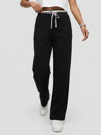 Women Trouser Straight Fit Black High Rise