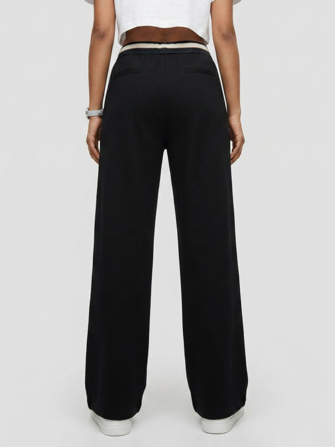 Women Trouser Straight Fit Black High Rise