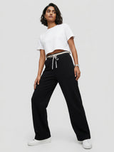 Women Trouser Straight Fit Black High Rise