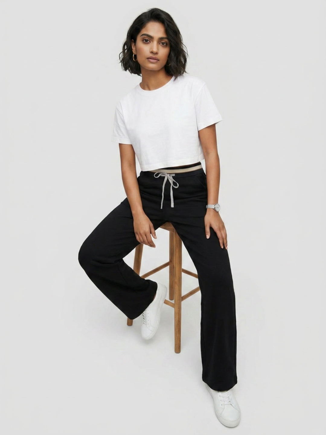 Women Trouser Straight Fit Black High Rise