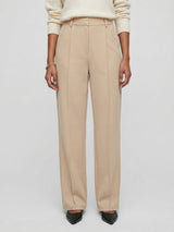 Women Trouser Straight Fit Beige High Rise