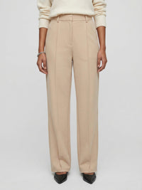 Women Trouser Straight Fit Beige High Rise